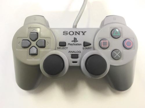 [PS1] Drátový Ovladač Sony Dualshock - šedý (nažloutlý)(různé estetické vady)