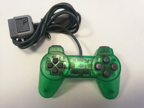[PS1] Drátový Ovladač Sony Dualshock - zelený průhledný