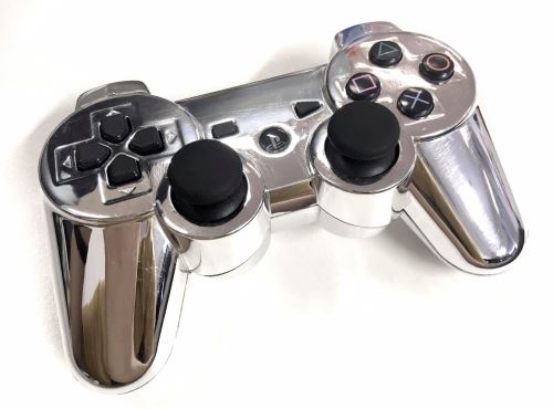 [PS3] Bezdrátový Ovladač Sony Dualshock - lesklý stříbrný (custom) (estetická vada)