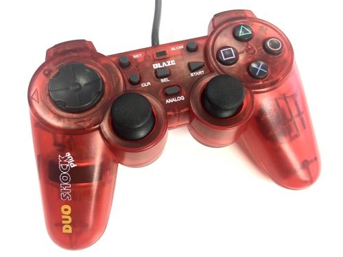 [PS2] Drátový Ovladač Blaze Duo Shock Plus - červený průhledný