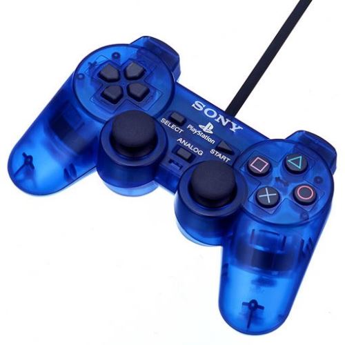 [PS2] Drátový Ovladač Sony Dualshock - modrý průhledný