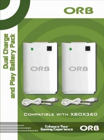[Xbox 360] ORB 2x nabíjecí akumulátor + 2x USB kabel - bílý