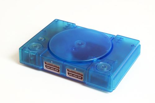 PlayStation 1 Fat - modrý průhledný (estetická vada)
