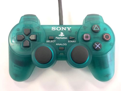 [PS1] Drátový Ovladač Sony Dualshock - smaragdový průhledný