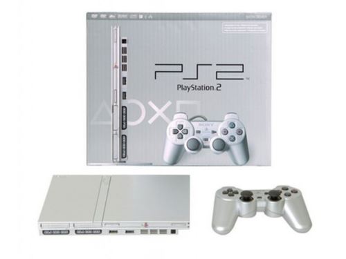 PlayStation 2 Slim Stříbrný Komplet + Originální balení